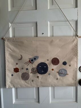 Crate&Barrel Space Canvas Embroidered Wall Art Tapestry